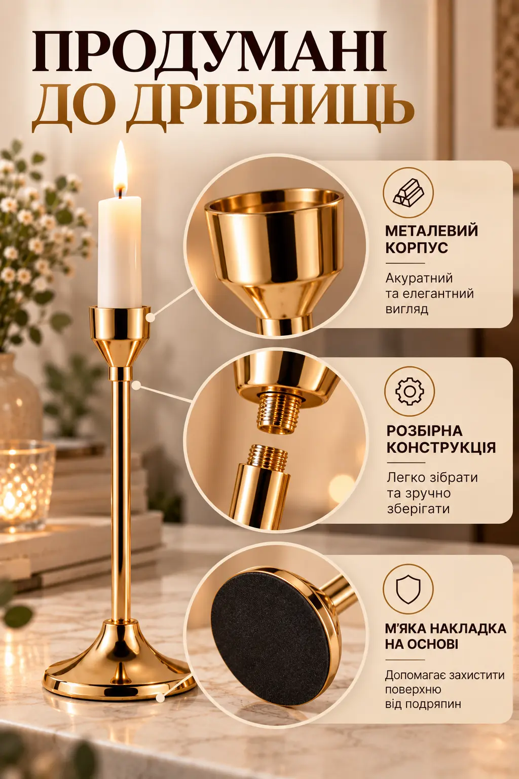 Металеві підсвічники — конструкція та деталі